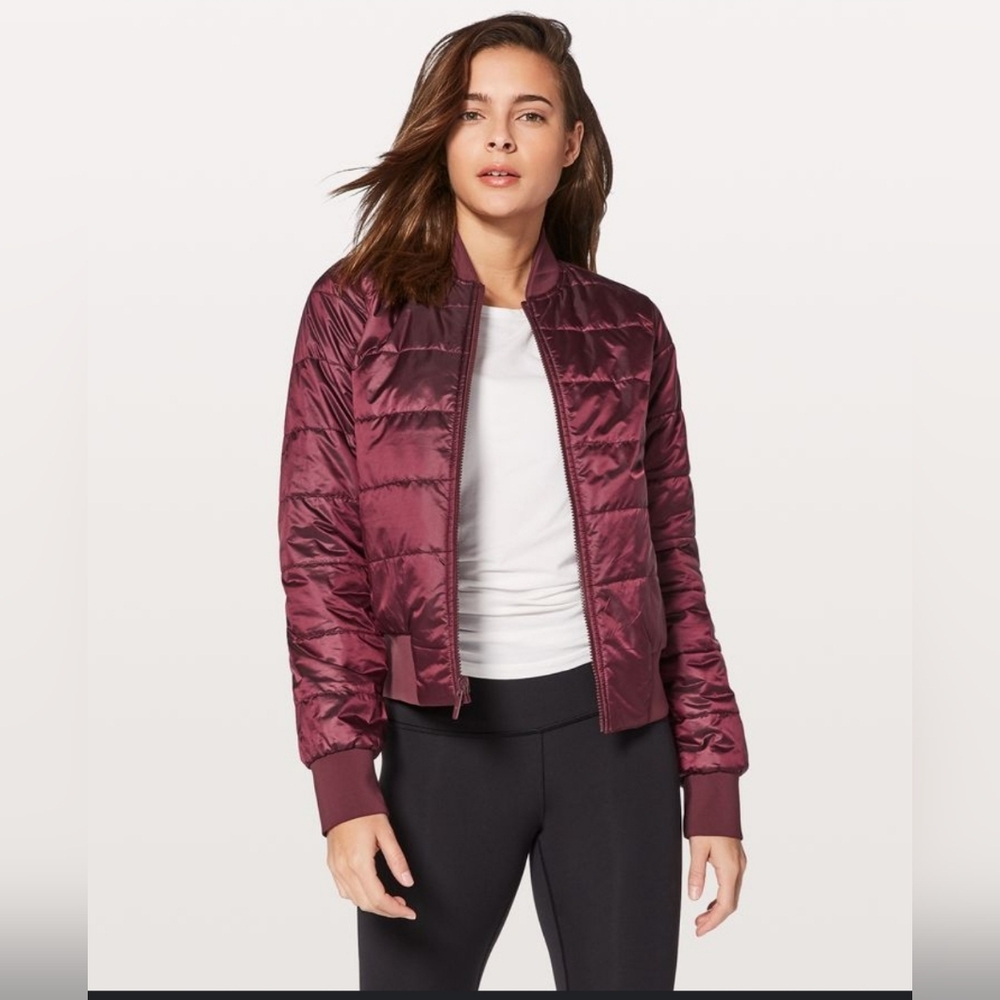 Lululemon Non Stop Revetsible Puffer Women's Burgundy Bomber Jacket Coat Small